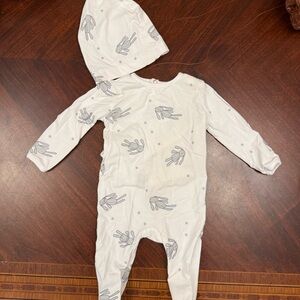 White Bunny-Print Baby Footie with Matching Hat